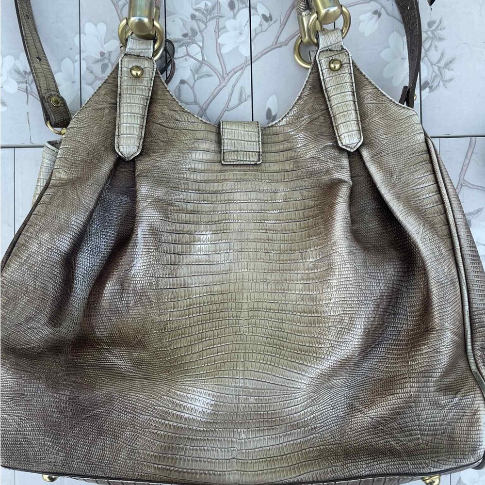 Brahmin Metallic Bronze Lizard-Embossed Tote with Gold Hardware - Picture 8 of 11